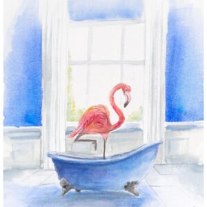 Original Painting: Flamingo in a Bathtub